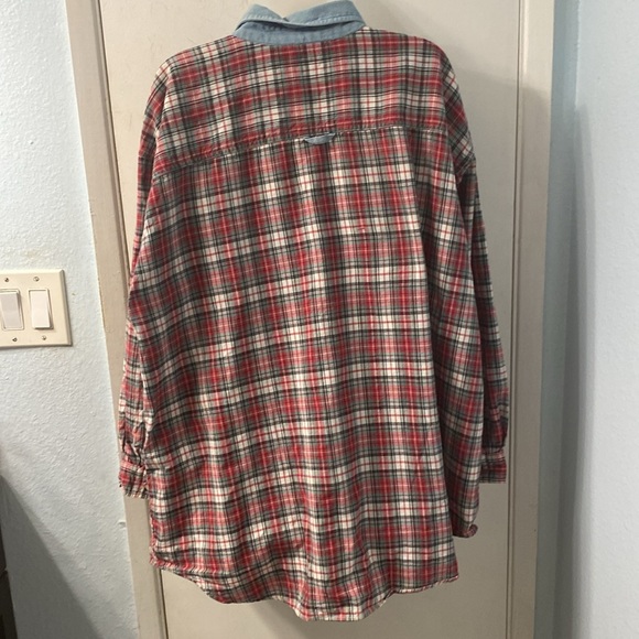 Vintage Forelli Denim Collar Windowpane Plaid Button Down Size 22/24 - Picture 2 of 9